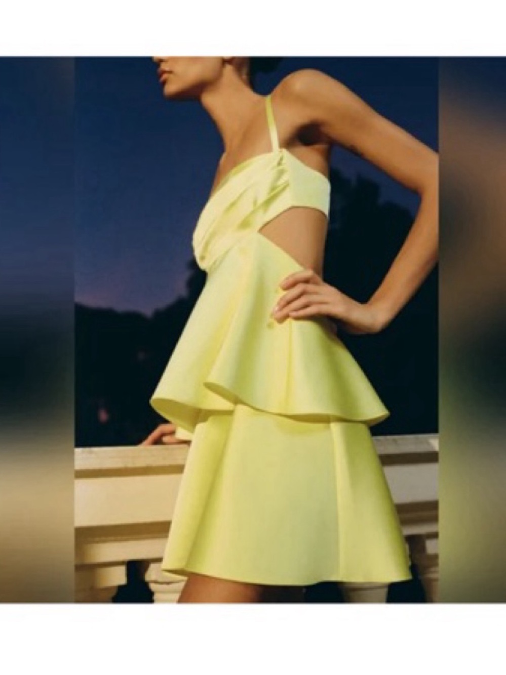 Zara Lemon Yellow Tiered Cutout Mini Dress